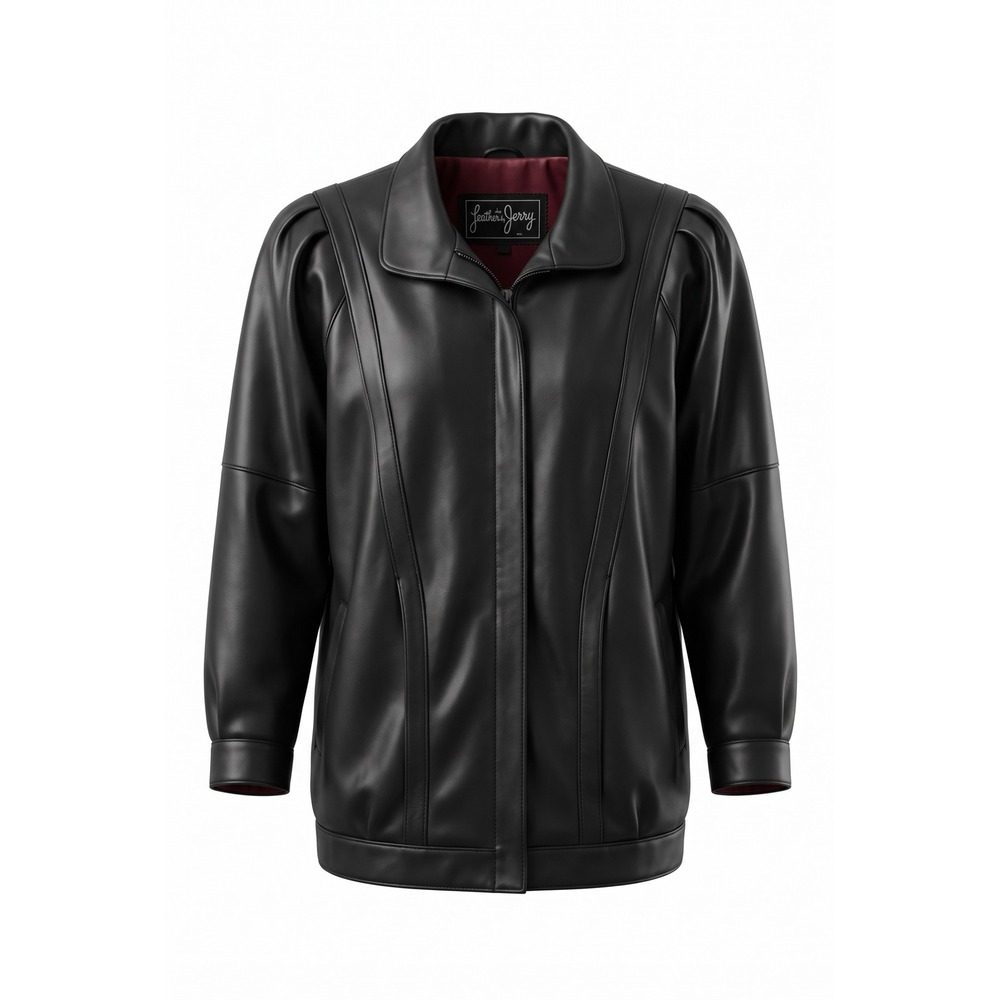 Gino di Giorgio Vintage Black Leather Pleated Shoulder Zip Jacket Argentina L